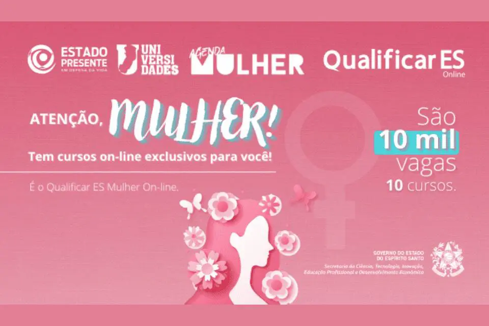 Está aberta as inscrições para 1ª oferta dos cursos qualificar ES Mulher On-line