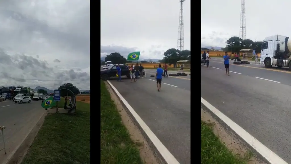 Vídeo: Caminhoneiros bolsonaristas realizam manifestação e fecham totalmente BR-101, na Serra