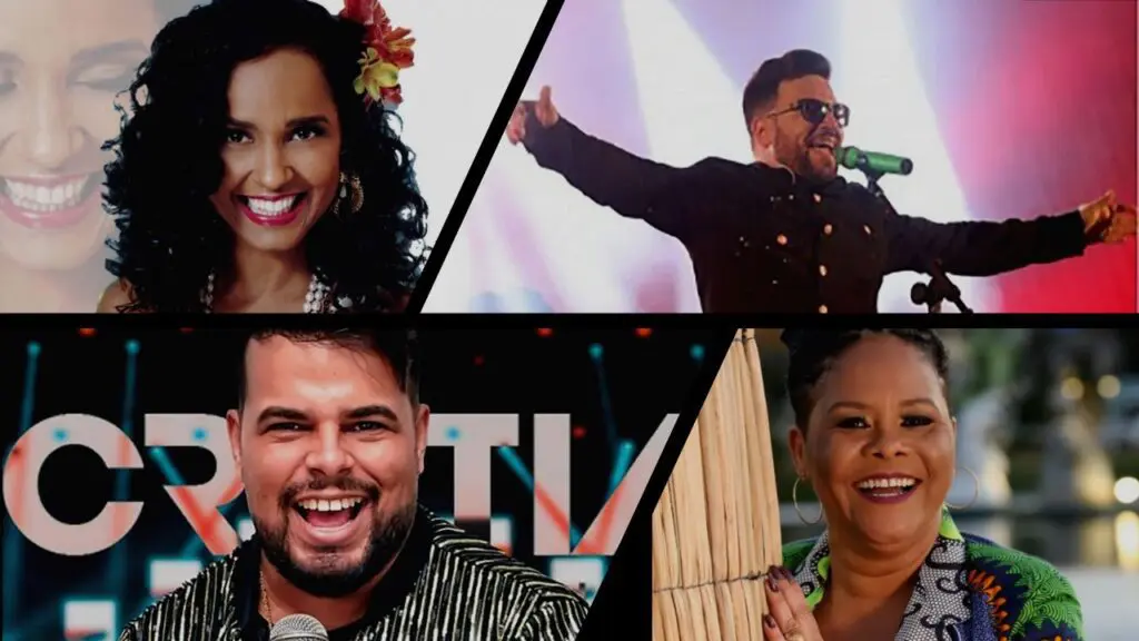 Cidade de Vitória terá pré-Réveillon na Praia de Camburi com 3 shows Arte mosaico com fotos de 4 artistas que vão participar das festas de Réveillon em Vitória
