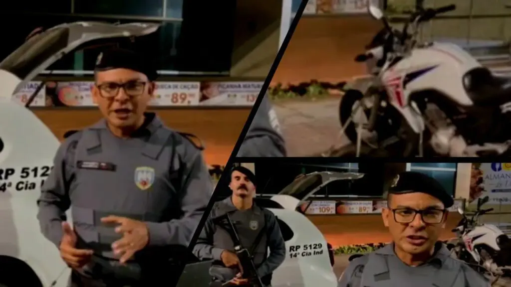 “Aqui não ladrão” Força Tática prende “queimado” e recupera moto roubada em Jacaraípe dois Agentes da Força Tática em frente a uma viatura da Policia Militar