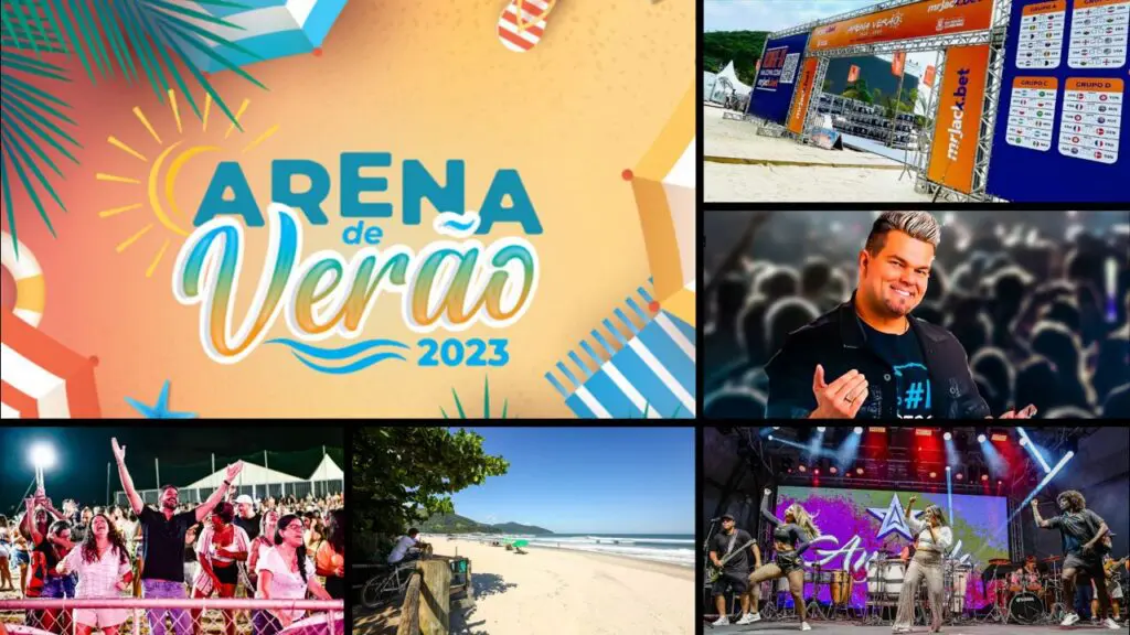 Arena de Verão 2023: segunda semana de shows prometem agitar a praia de Camburi Arte com divulgação dos Shows que vão acontecer na praia de Camburi