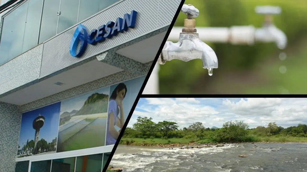 CESAN pausa abastecimento de água em diversos bairros das cidades de Vitória, Serra e Fundão Arte com três fotos a primeira foto agencia da CESAN, segunda foto uma torneira com água pingando dele, e a terceira um rio que serve para abastecer o estado do ES