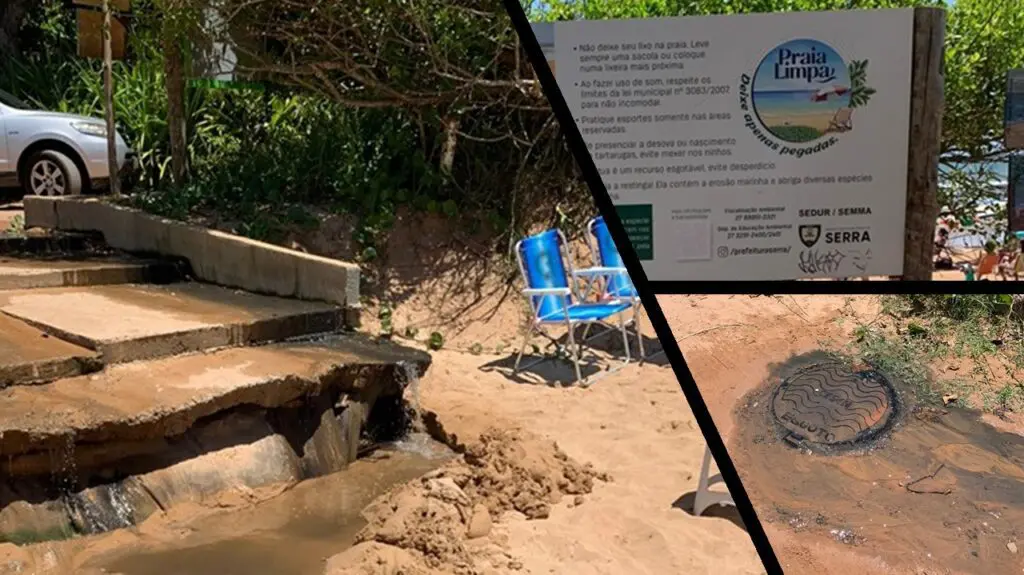 CESAN em pleno verão deixa bueiro vazando esgoto na praia de Manguinhos