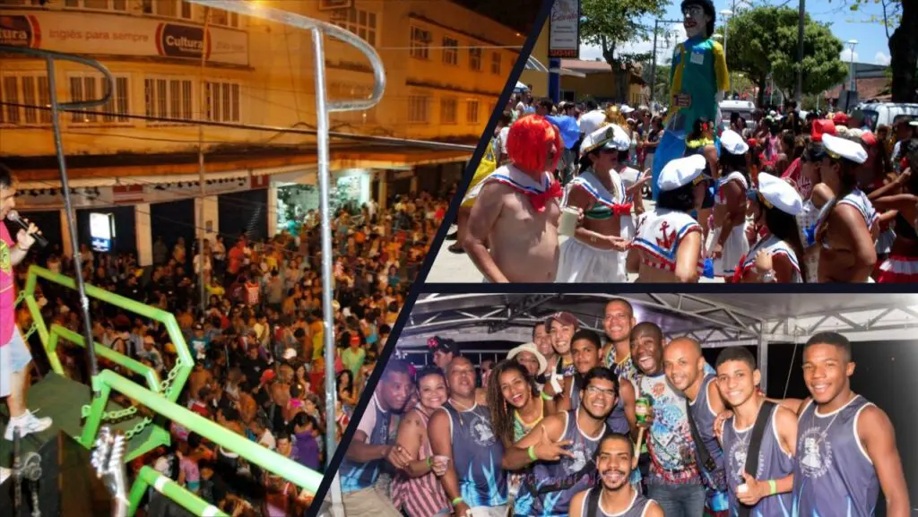 Carnaval 2023 promete ser o melhor dos últimos anos com muitas atrações e diversidades na Serra Arte com 3 imagens na primeira um palco e uma multidão curtindo o carnaval, na segunda imagem Foliões fantasiados curtindo o carnaval, e na terceira foliões posando para uma foto