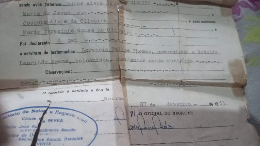 Certidão de Nascimento de Maura Oliveira de Souza