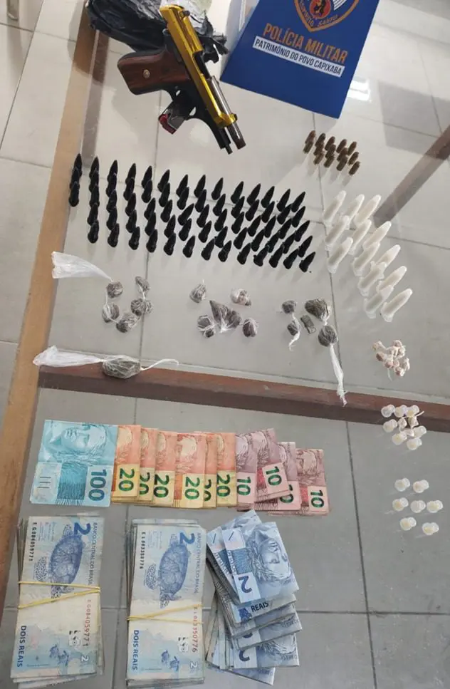Pistola e entorpecentes apreendidos e Cidade Pomar