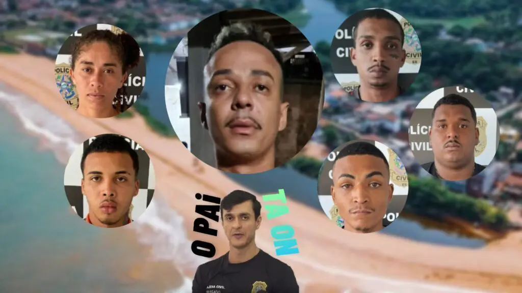 Foto com os rostos do delegado e de todos os presos pela morte do casal em Balneário Carapebus