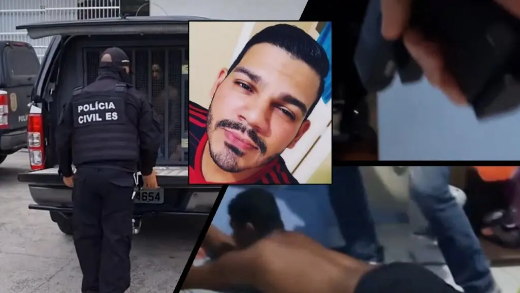 Vídeo: Polícia Civil prende suspeito de matar jovem por ciúmes em lanchonete na Serra Mosaico com foto da vítima Marcos Paulo Venturin