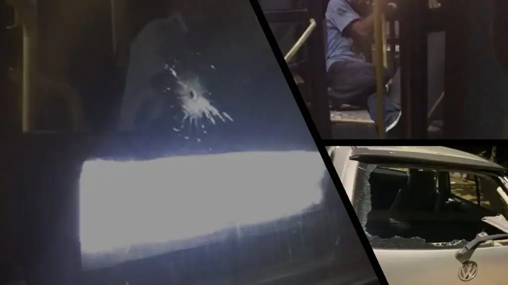 Guerra do Tráfico: tiroteio frenético atinge ônibus Transcol e deixa passageiro baleado na Serra Vidro do ônibus perfurado pelo tiroteio