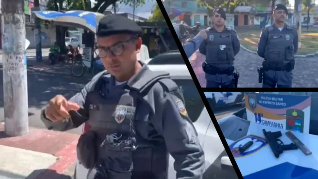 Força Tática prende em flagrante sujeito apontado como sendo um velho gerente do tráfico na Serra Arte com três imagens na primeira Sargento Mauricio Sousa ao lado de uma viatura apontando para a camera na segunda a imagem de dois Militares parados ao lado de uma viatura, e na terceira a foto da submetrelagdora e dois pentes sobre o capo de uma viatura da Polícia Militar