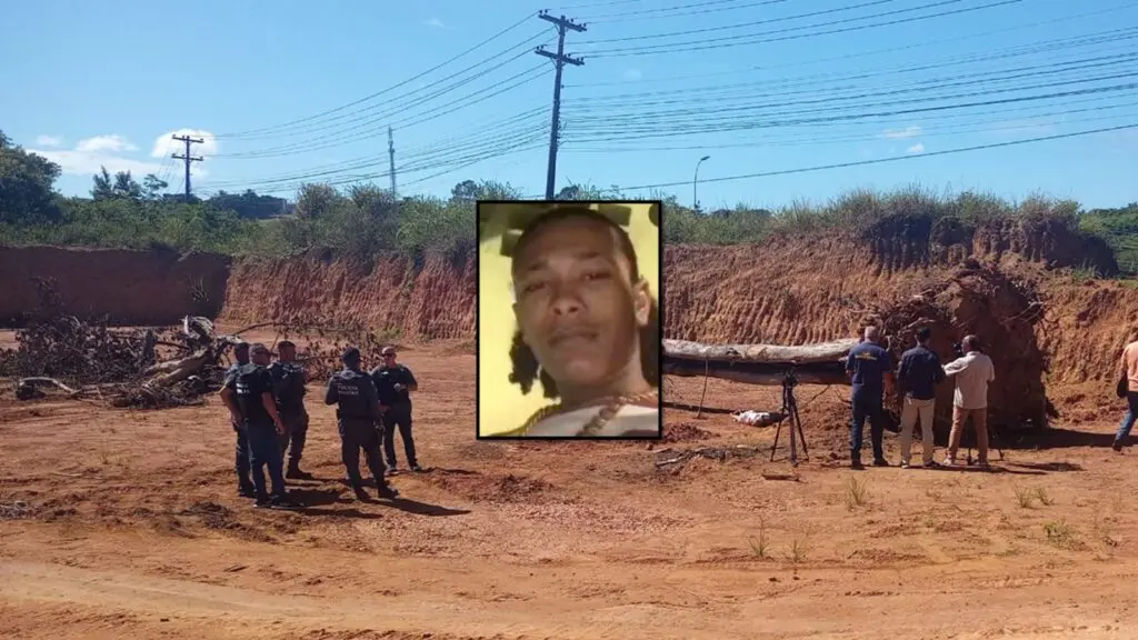 Guerra do Tráfico: corpo de homem executado a tiros é encontrado em local deserto na Serra Capa com miniatura da foto da vítima e no fundo o cenário do crime próximo ao bairro Cidade Pomar