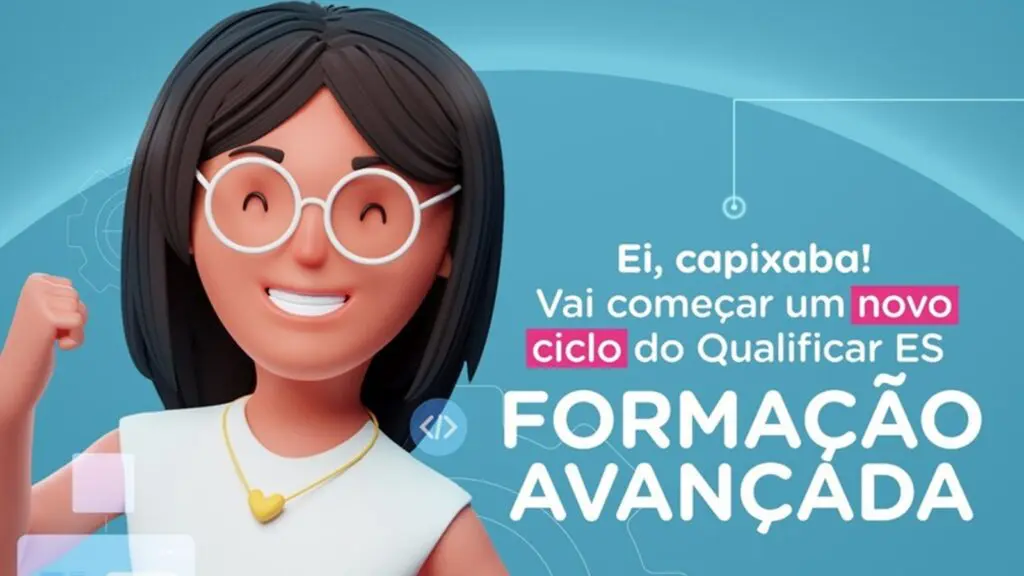 Qualificar ES abre inscrições para 7 mil vagas de cursos em formação avançada Ilustração com mulher 3d e chamada para cursos QualificarES