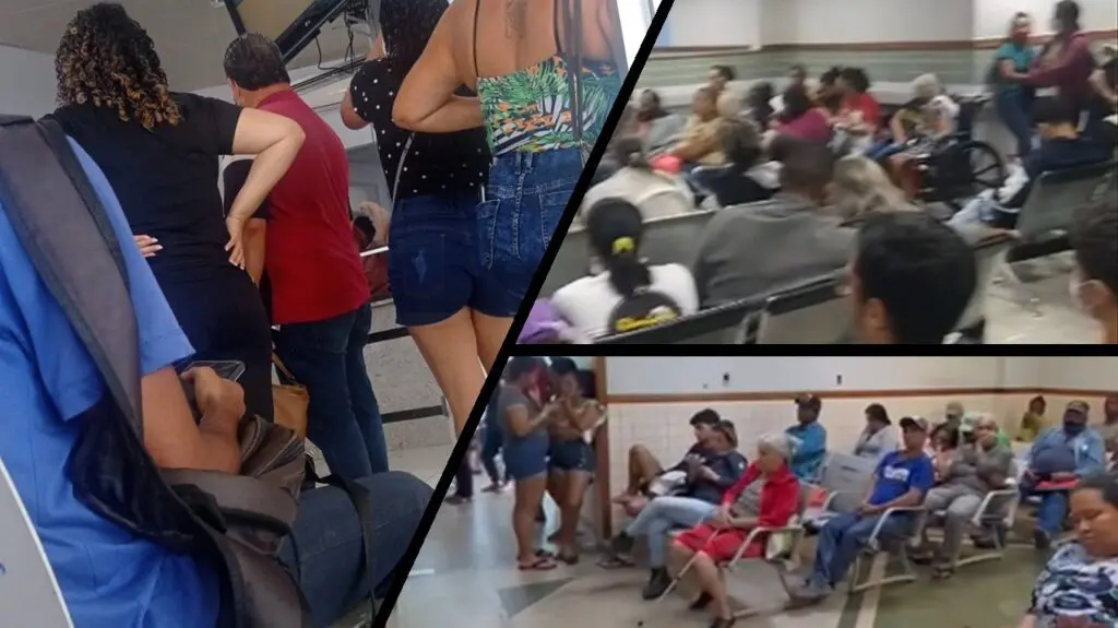 Caos, demora e superlotação nas UPAS revelam possível colapso do sistema municipal de saúde da Serra Arte com 3 imagens, de salas de espera, superlotadas de Unidades de Pronto Atendimento (UPAs), na cidade da serra.