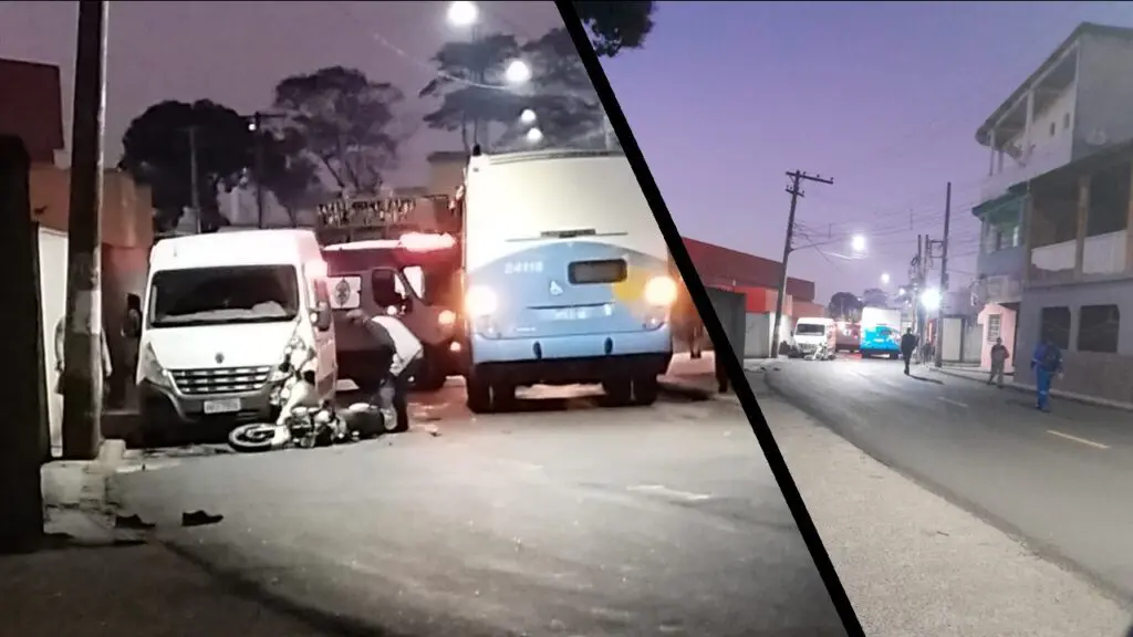 Vídeo: motociclista fica em estado grave após bater em van e ser atropelado por ônibus na Serra