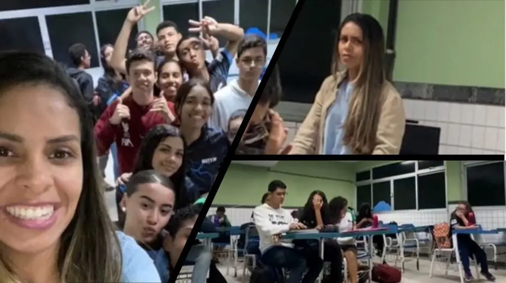 Vídeo: alunos de escola em Planalto Serrano viralizam nas redes sociais após fazerem trolagem com a professora Montagem de prints do vídeo no tiktok
