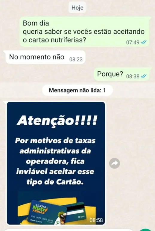 Print de conversa com o supermercado Favalessa 