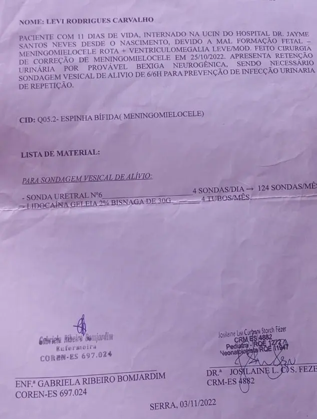 Laudo médico do Hospital Jayme dos Santos Neves