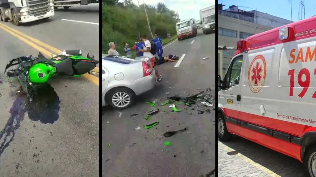 Motociclista é lançado na pista da rodovia BR-101 após acidente na Serra Motociclista é lançado na pista na Serra.