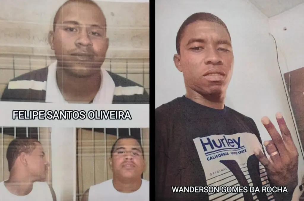 Foto dos dois sujeitos procurados pela Polícia Civil, por roubo na Serra.