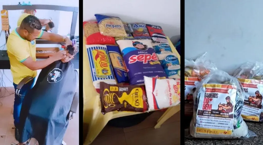 Barbeiros do Bem: projeto contra a fome arrecada alimentos para doação em Planalto Serrano Barbeiros do bem em Planalto Serrano