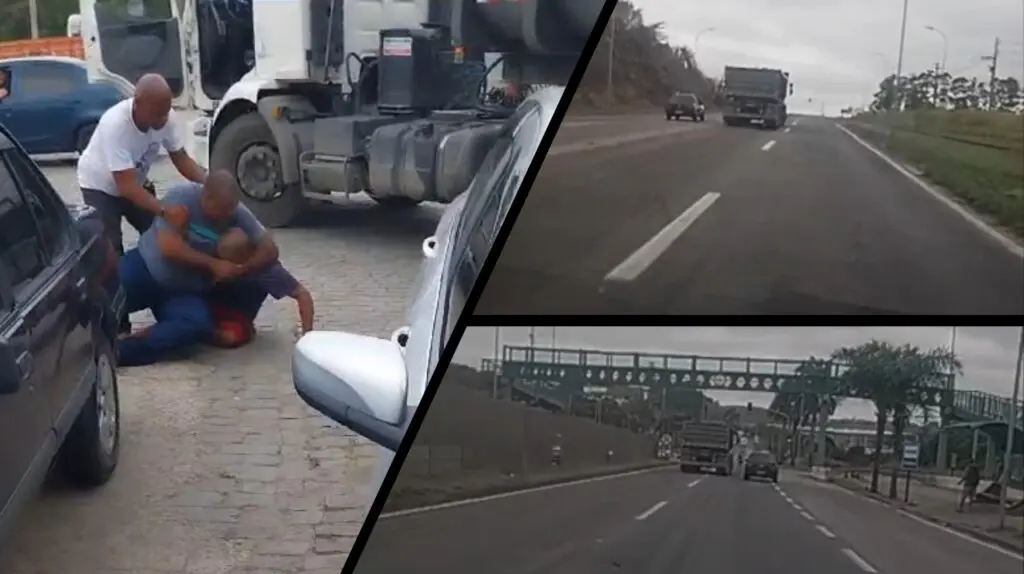 Vídeo: Homens brigam em posto de combustíveis na Serra e a treta segue de forma frenética pela BR-101 Vídeo: Homens brigam em posto de combustíveis na Serra e a treta segue de forma frenética pela BR-101