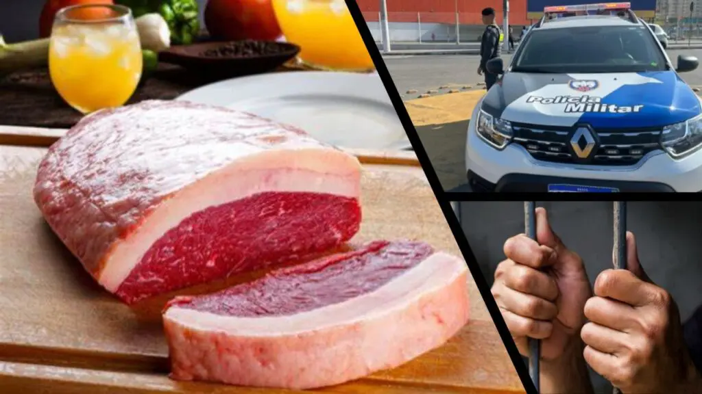Sujeito é preso após furtar picanha em supermercado e esconder dentro da calça na Serra Churrasco cancelado: Sujeito é pego com picanha dentro das calças na Serra.