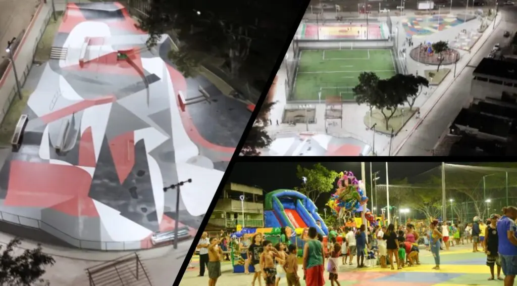 Mosaico com imagens da nova praça em Serra Dourada II