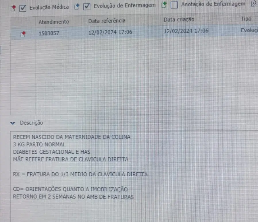 Recém-nascido tem a clavícula quebrada e família culpa o Hospital Materno Infantil