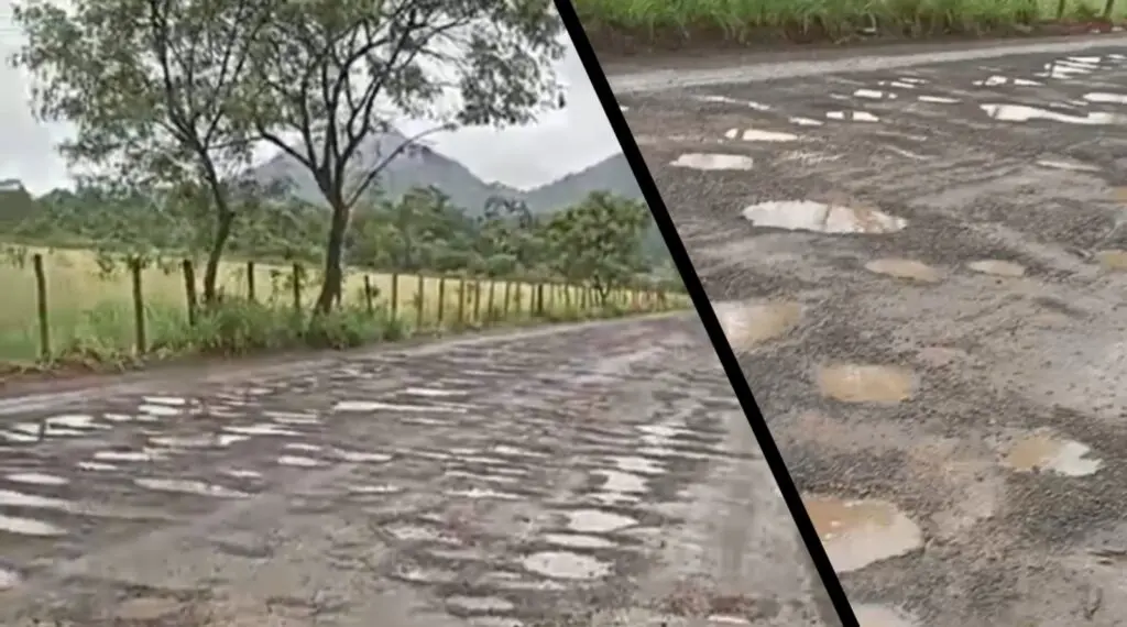 Rua esburacada na Serra