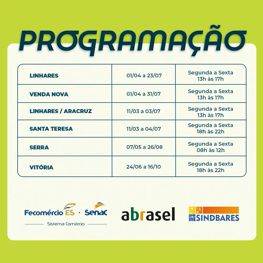 Imagem da programação do Programa Jovem Chef 2024.