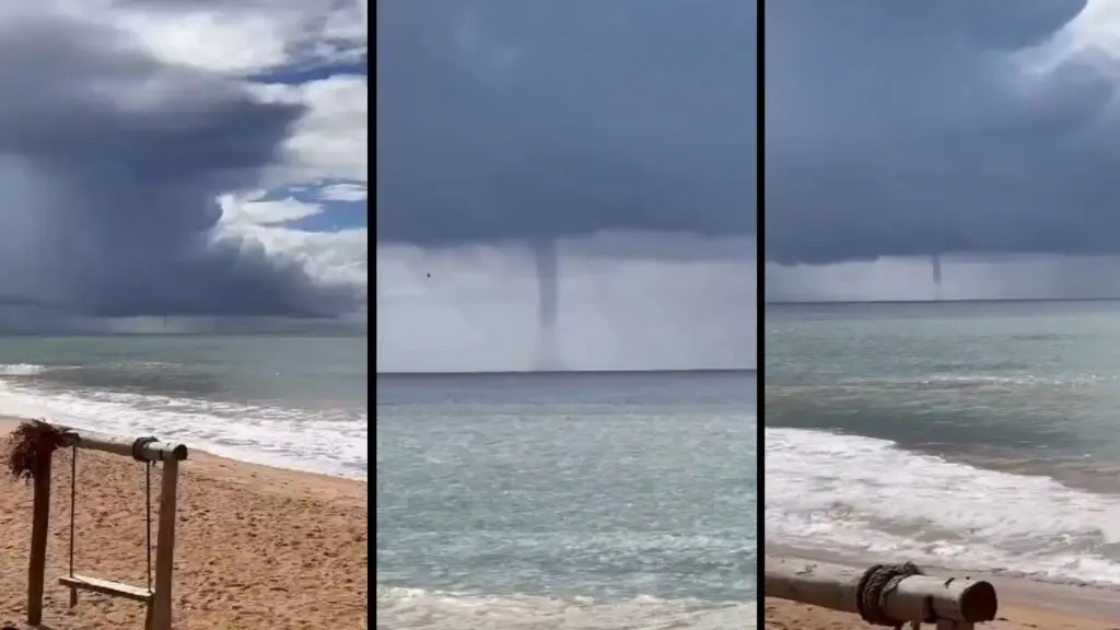 Vídeo: Tromba d’água chama a atenção ao aparecer em praia da Serra Guarda vidas filma Tromba d'água na Serra.