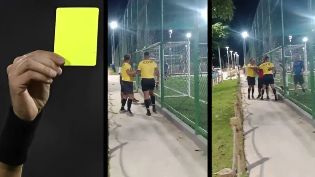 Vídeo: Juiz de futebol busca pistola após ser agredido por jogador em Jacaraípe Juiz de futebol leva soco e ameaça jogador com arma de fogo durante campeonato de jacaraípe.