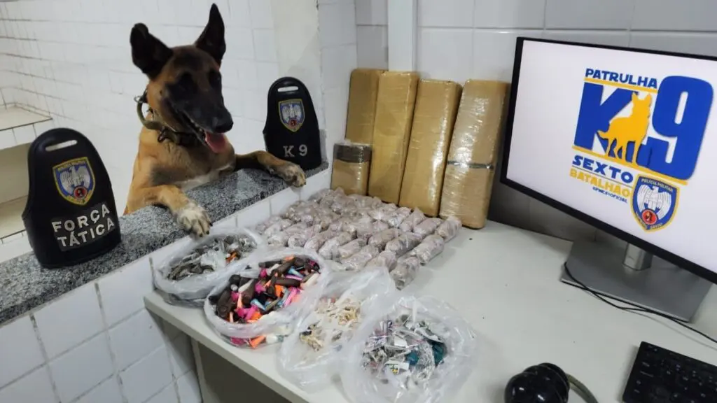 Força Tática arrocha gerente do tráfico de drogas e apreende grande quantidade de drogas na Serra Polícia Militar apreende grande quantidade de drogas na Serra durante operação Narke.