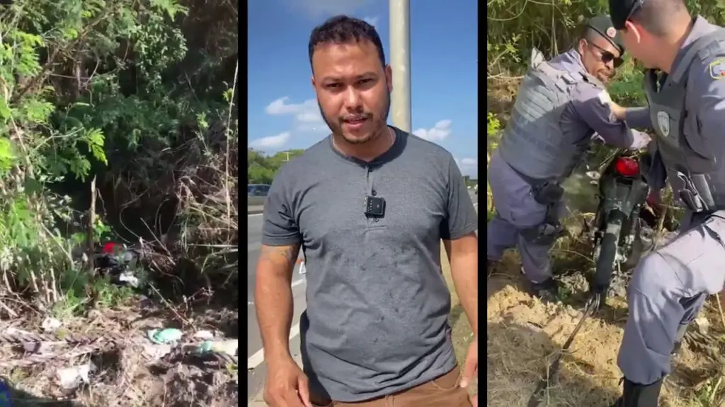 Vídeo: moto roubada é encontrada abandonada em mangue próximo ao bairro Jardim Carapina Cabo da Polícia Militar encontra moto roubada em valão na Serra.