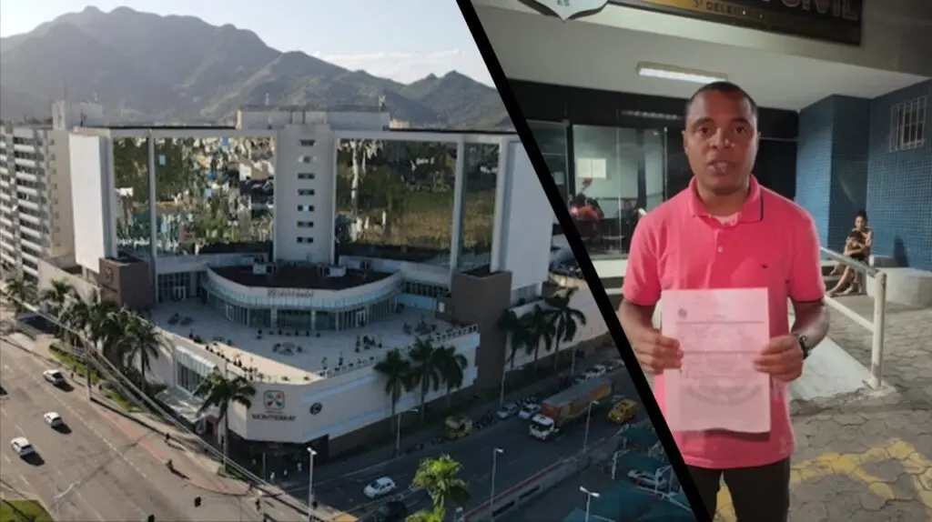Shopping MontSerrat se manifesta após cliente negro denunciar caso de racismo na Serra Fachada do Shopping MontSerrat e ao lado imagem de