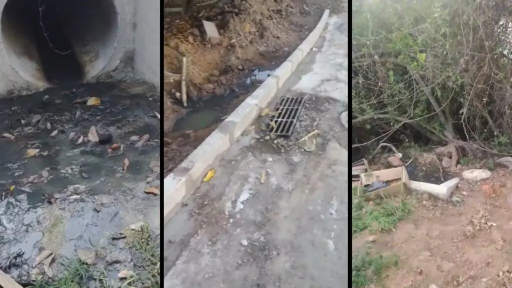 CESAN resolve vazamento de esgoto após reclamação de morador na Serra Imagens do esgoto em Balneário de Carapebus