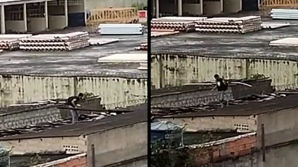 Vídeo: Moradora flagra e impede suposto furto de telhas na Serra "Pega, pega ladrão" mulher filma sujeito furtando telhas de um imóvel na Serra