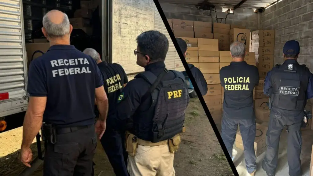 Operação de agentes federais apreende 4 milhões de cigarros e resulta na prisão de seis pessoas na Serra Agentes da Polícia Federal em operação na Serra