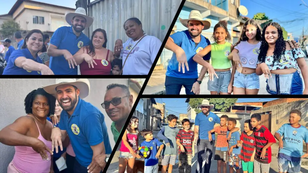 Campanha de Pablo Muribeca lança gesto “M da Mudança” e vira febre nas ruas da Serra Pablo Muribeca fazendo o gesto do M de mudança com a população