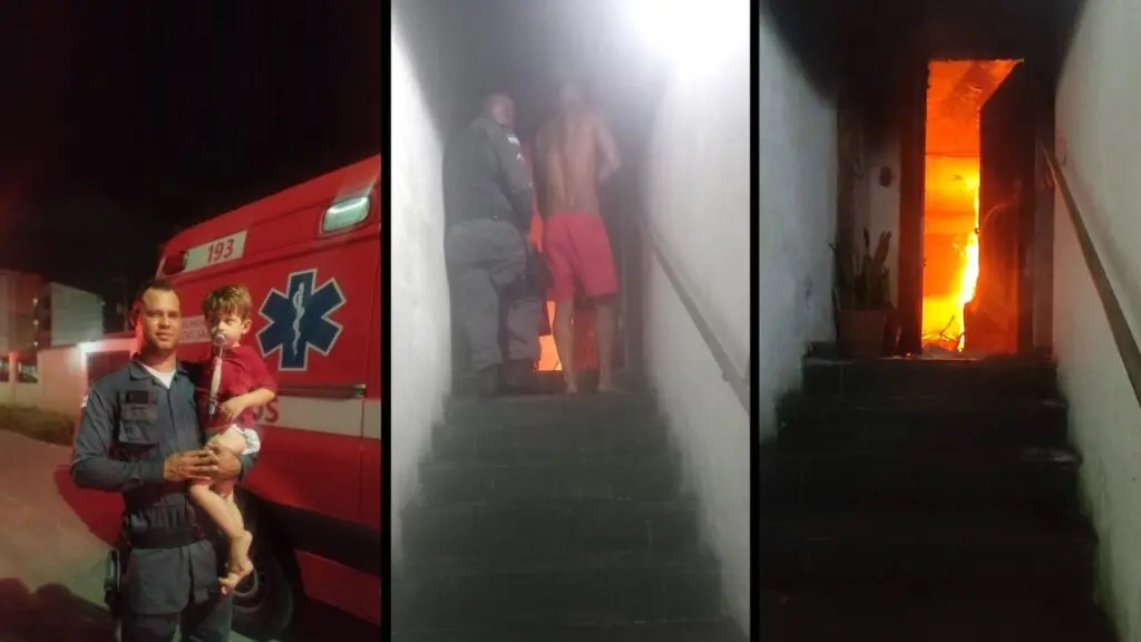 Policiais militares ajudam a combater fogo e salvam vítimas durante incêndio criminoso na Serra