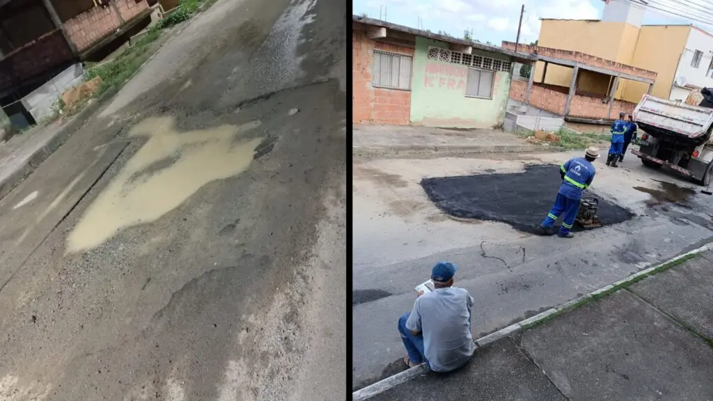 CESAN conserta buraco logo após ser acionado por reportagem do Serra Noticiário