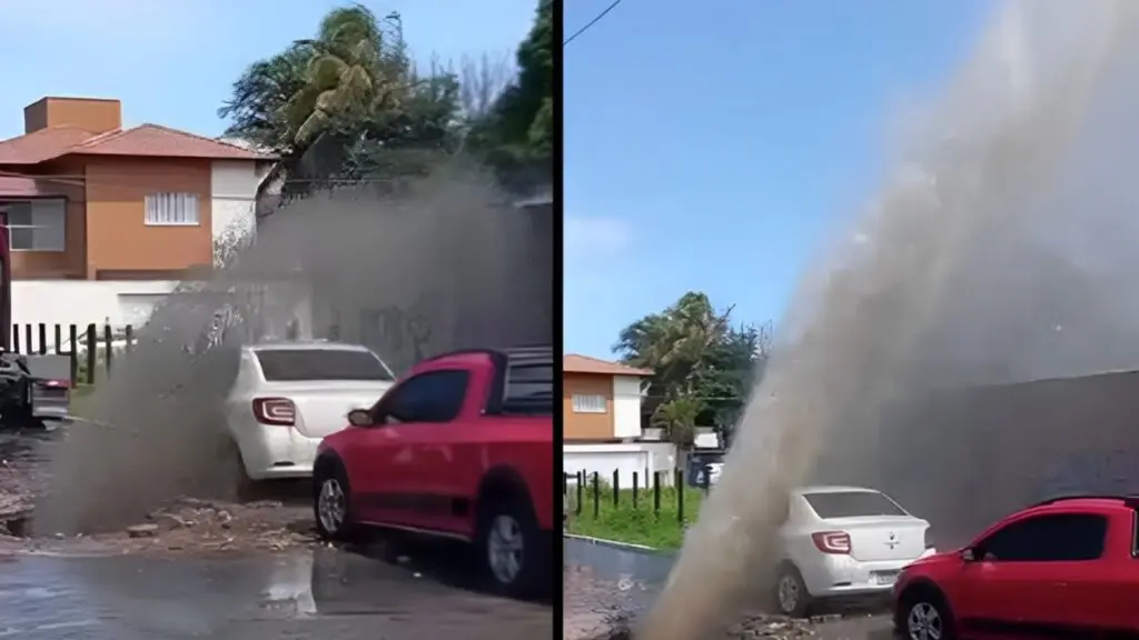 Vídeo: rompimento de rede de esgoto danifica veículo e gera transtornos na praia de Bicanga
