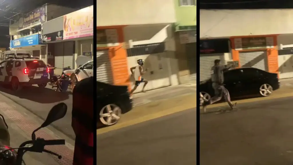 Militares abordando suspeitos na avenida Planalto, no bairro Planalto Serrano, na Serra