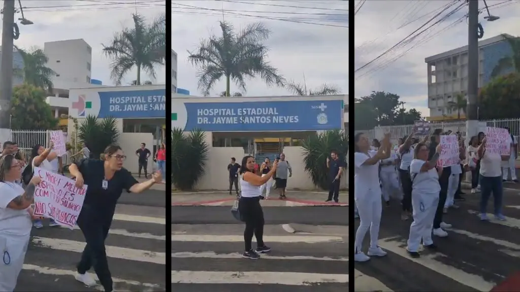Vídeo: enfermagem cobra pagamento do piso salarial em frente a hospital estadual na Serra