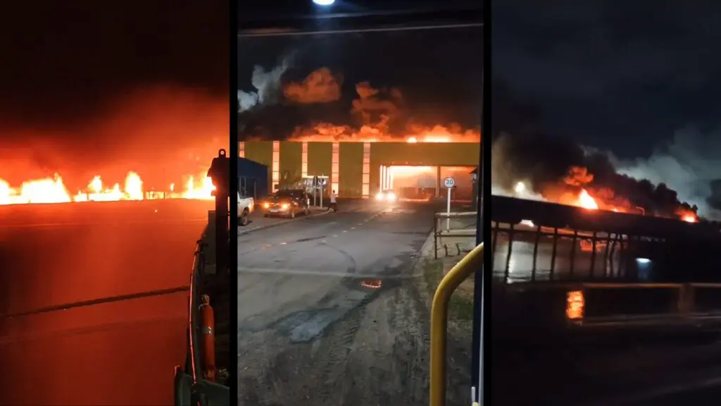 Vídeo: incêndio de grandes proporções é registrado no Porto de Tubarão na área da Vale