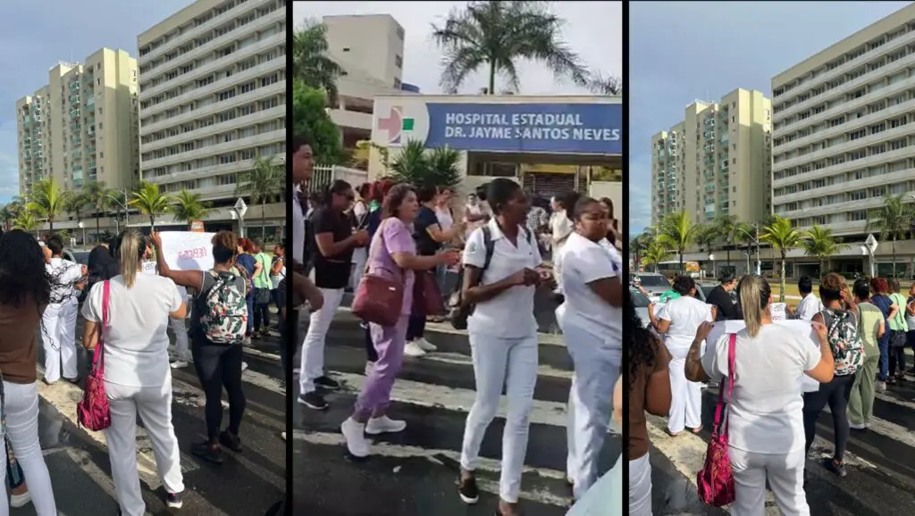 Trabalhadores de hospital estadual voltam a protestar pelo piso da enfermagem na Serra