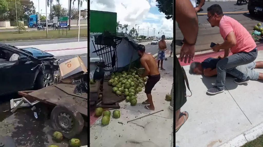 Motorista com sinais de embriaguez destrói barraca de coco com vendedora dentro na Serra Motorista supostamente embriagado causa diversos acidentes e destrói trailer de comerciante na Serra