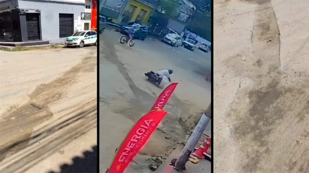Motociclista sofre acidente em buraco deixado após obra da CESAN e moradores cobram providências da empresa