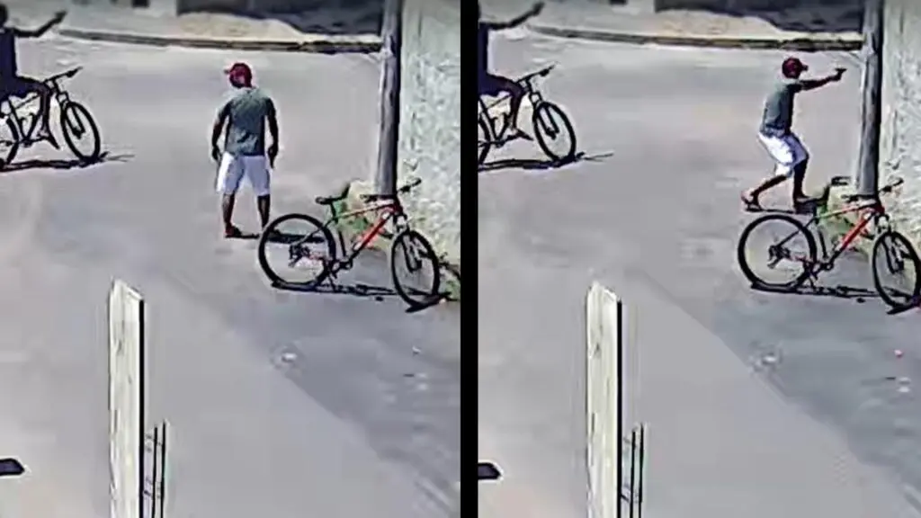 Imagens dos traficantes disparando na esquina das ruas Quatorze e Guaicurus no Bairro Das Laranjeiras, em Jacaraípe.