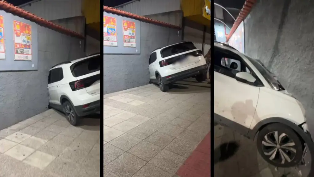 Vídeo: carro roubado destrói muro após perder o controle na Serra e ocupantes fogem a pé Suspeitos abandonam carro roubado após sofrerem acidente na Serra